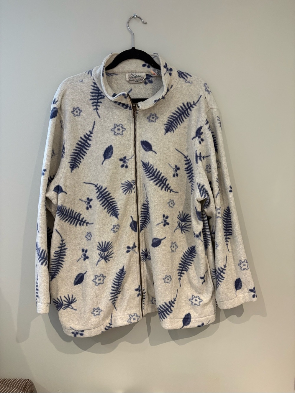 Cozy Cream Zip-Up Fleece with Navy Fern Print